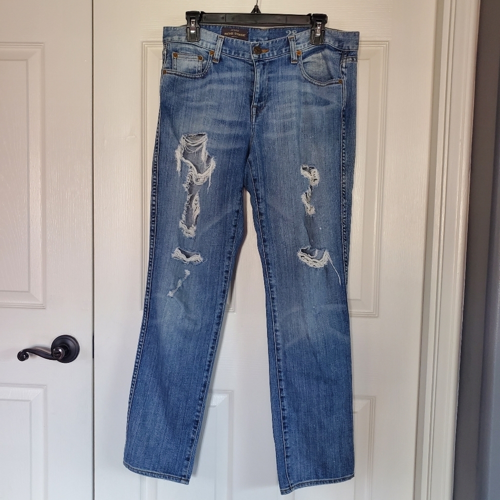 J.Crew Vintage Straight Denim Blue Jeans Distressed Mid-rise Made In USA 28X30